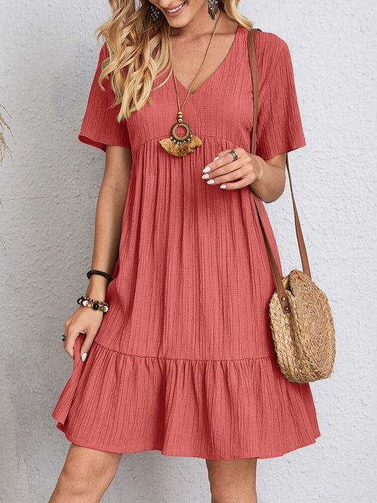 Full Size V-Neck Short Sleeve Dress - Olive Ave