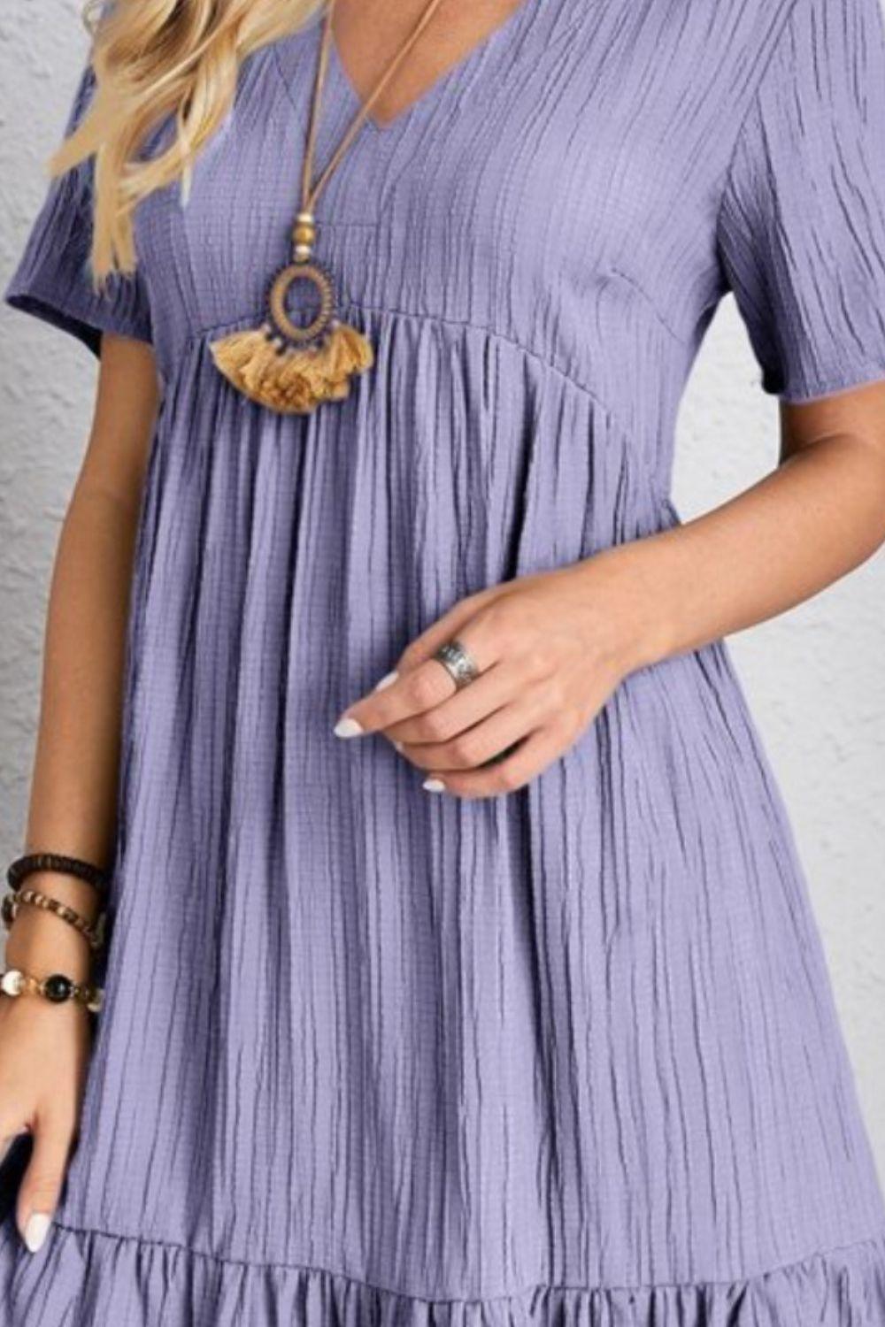 Full Size V-Neck Short Sleeve Dress - Olive Ave