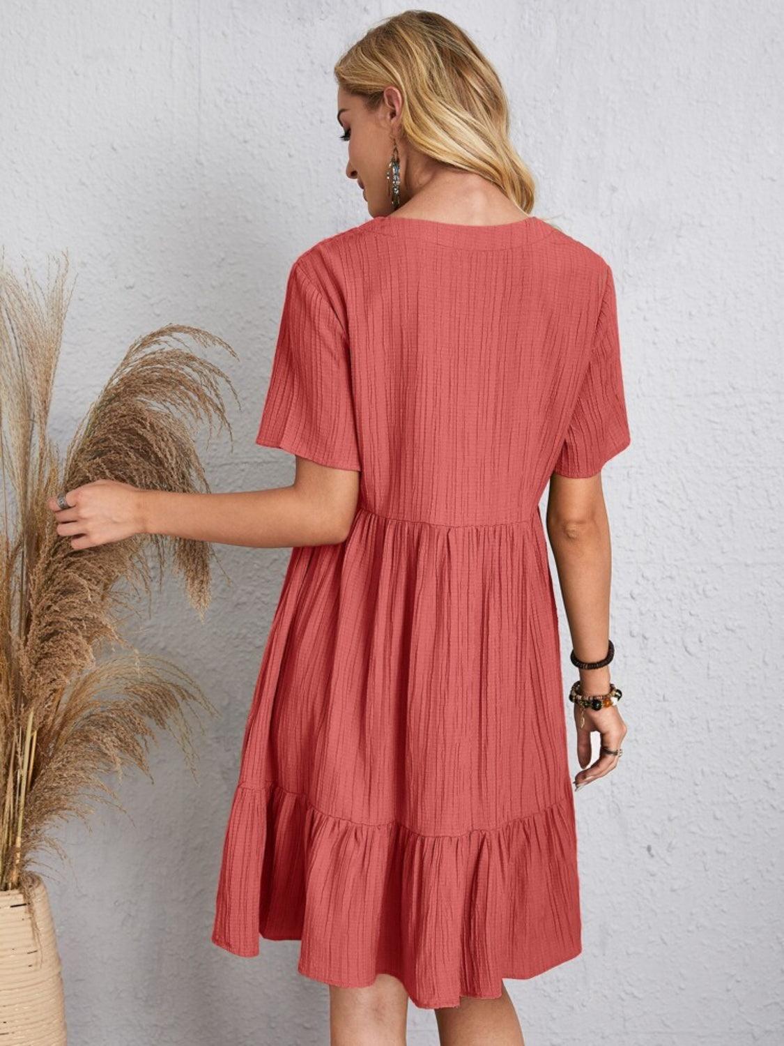 Full Size V-Neck Short Sleeve Dress - Olive Ave