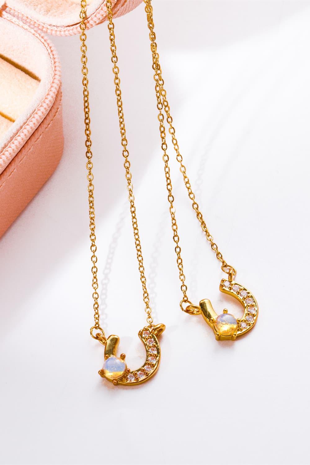 Horseshoe Shape 14K Gold Plated Pendant Necklace - Olive Ave