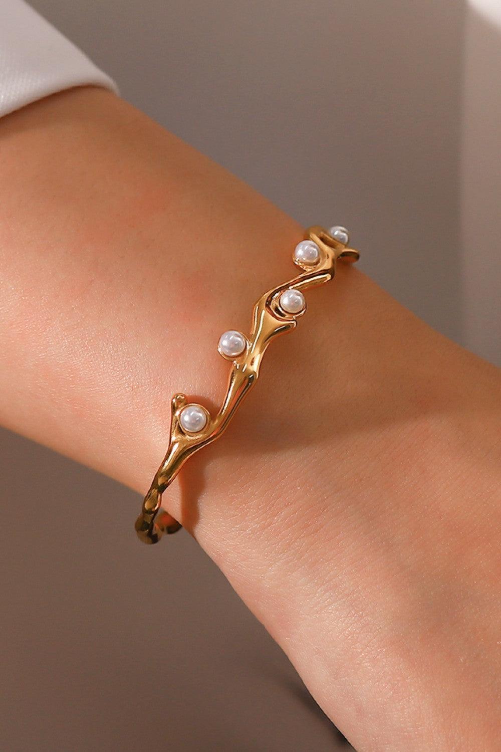 Inlaid Pearl Open Bracelet - Olive Ave