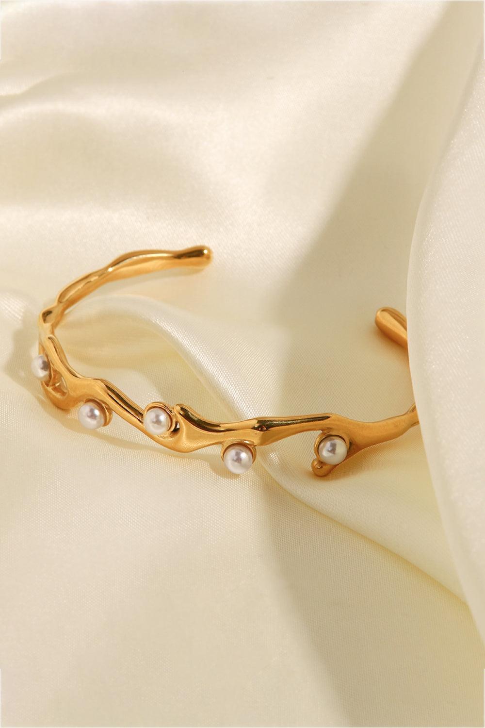 Inlaid Pearl Open Bracelet - Olive Ave