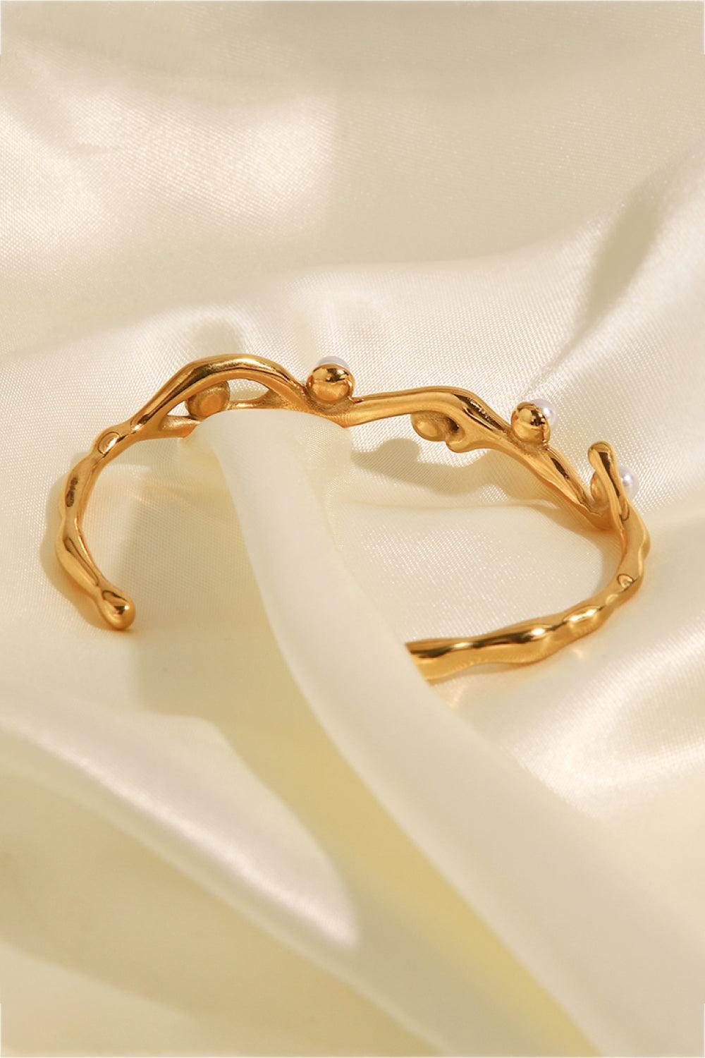 Inlaid Pearl Open Bracelet - Olive Ave