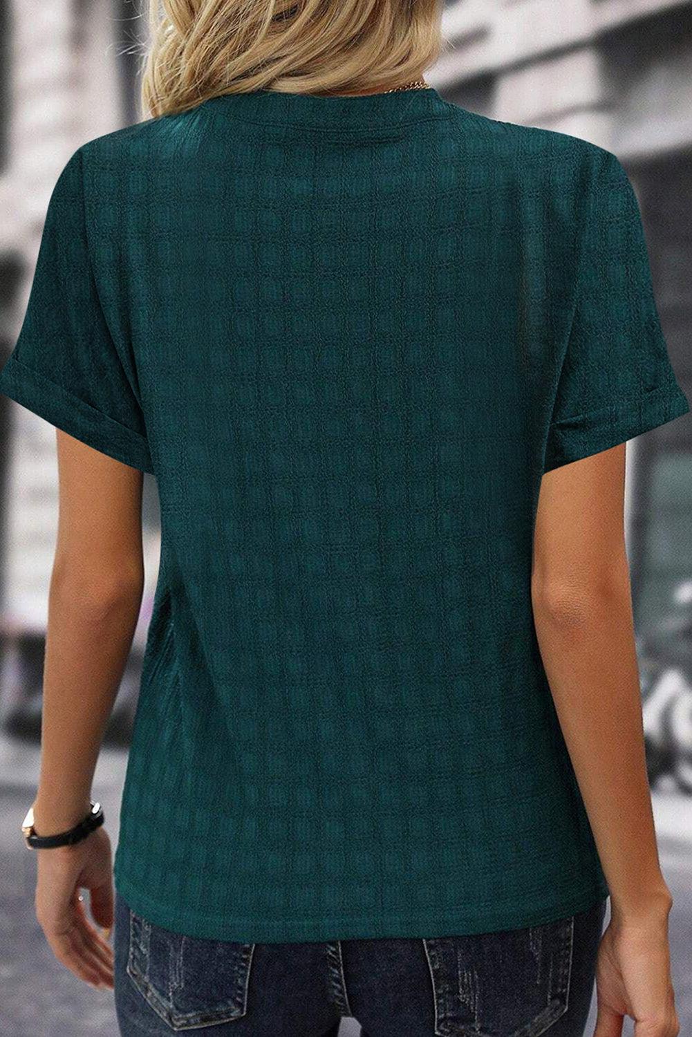 Notched Short Sleeve Blouse - Olive Ave