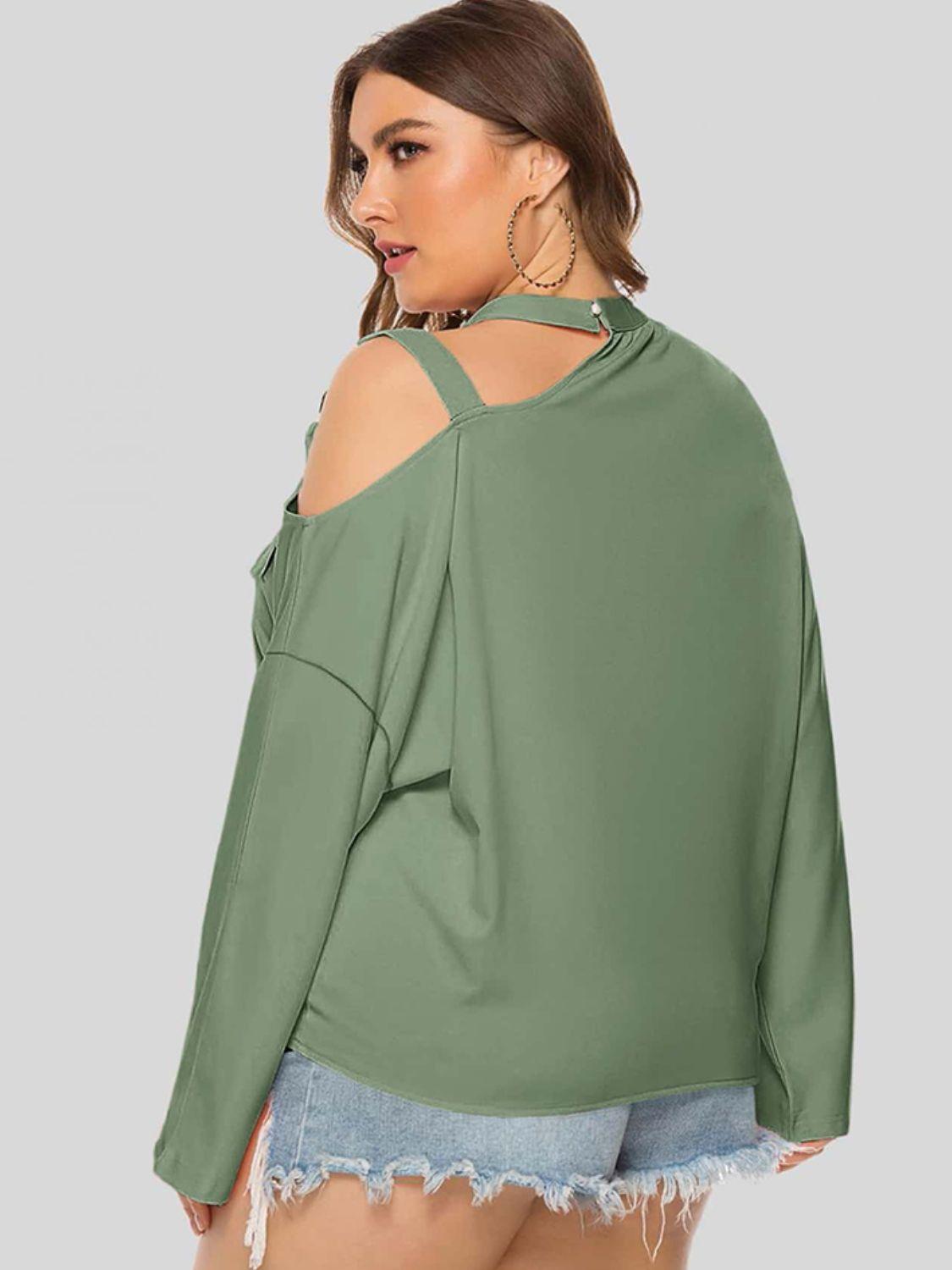 Plus Size Cold-Shoulder Tied Top in 3 Colors - Olive Ave