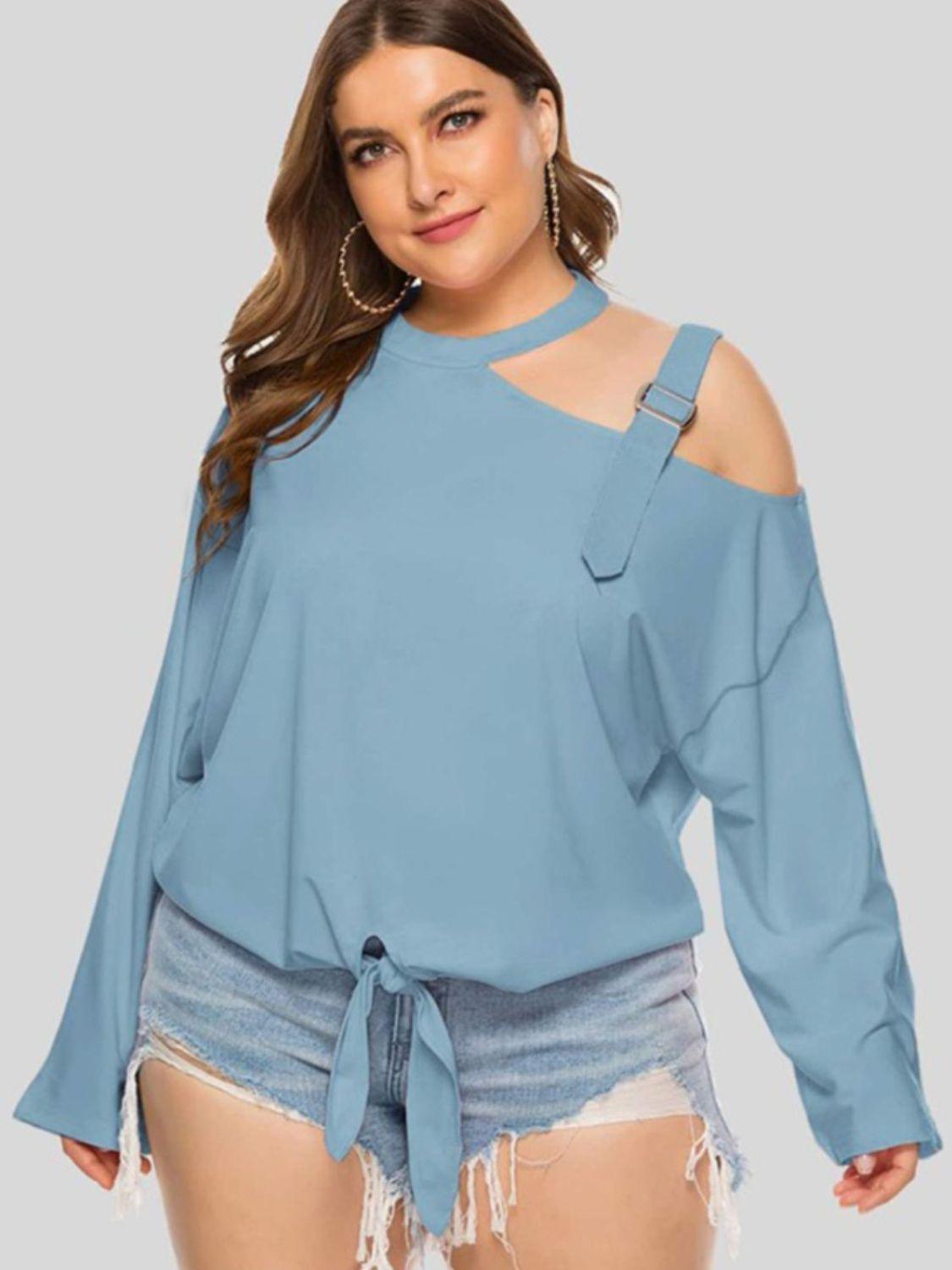 Plus Size Cold-Shoulder Tied Top in 3 Colors - Olive Ave