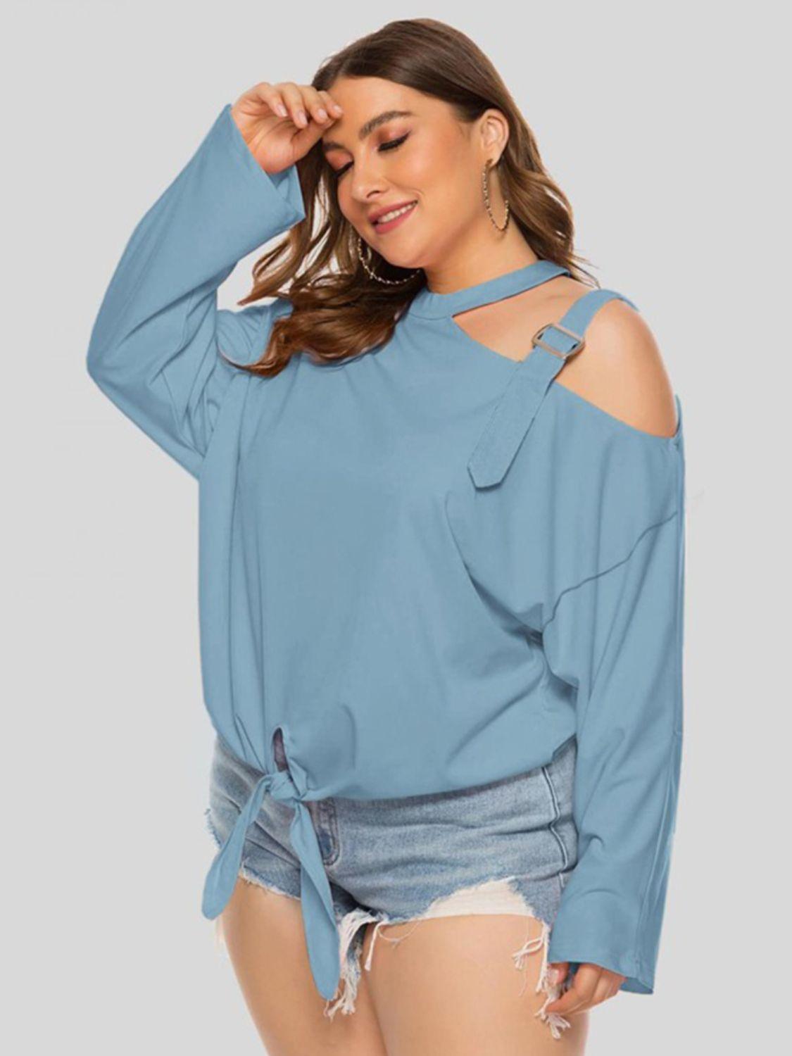 Plus Size Cold-Shoulder Tied Top in 3 Colors - Olive Ave
