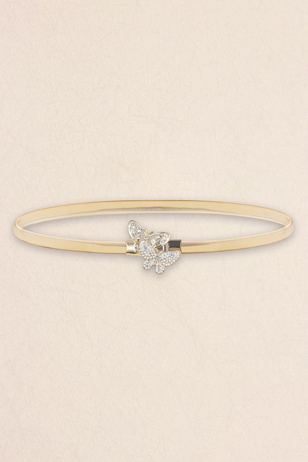 Rhinestone Butterfly Elastic Metal Belt - Olive Ave