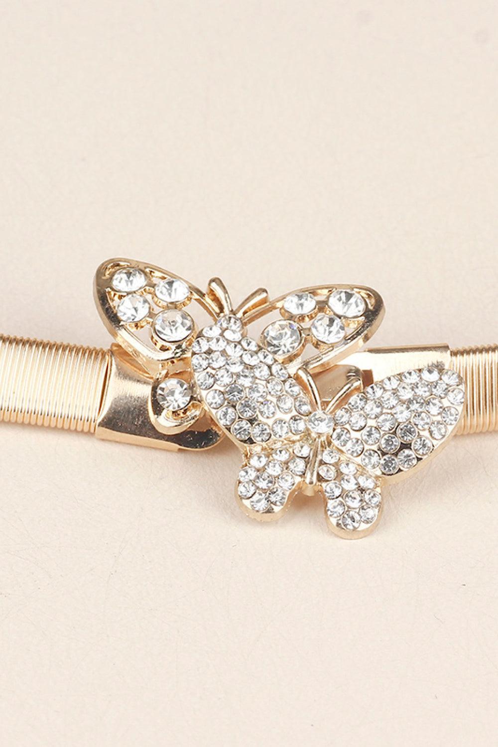 Rhinestone Butterfly Elastic Metal Belt - Olive Ave