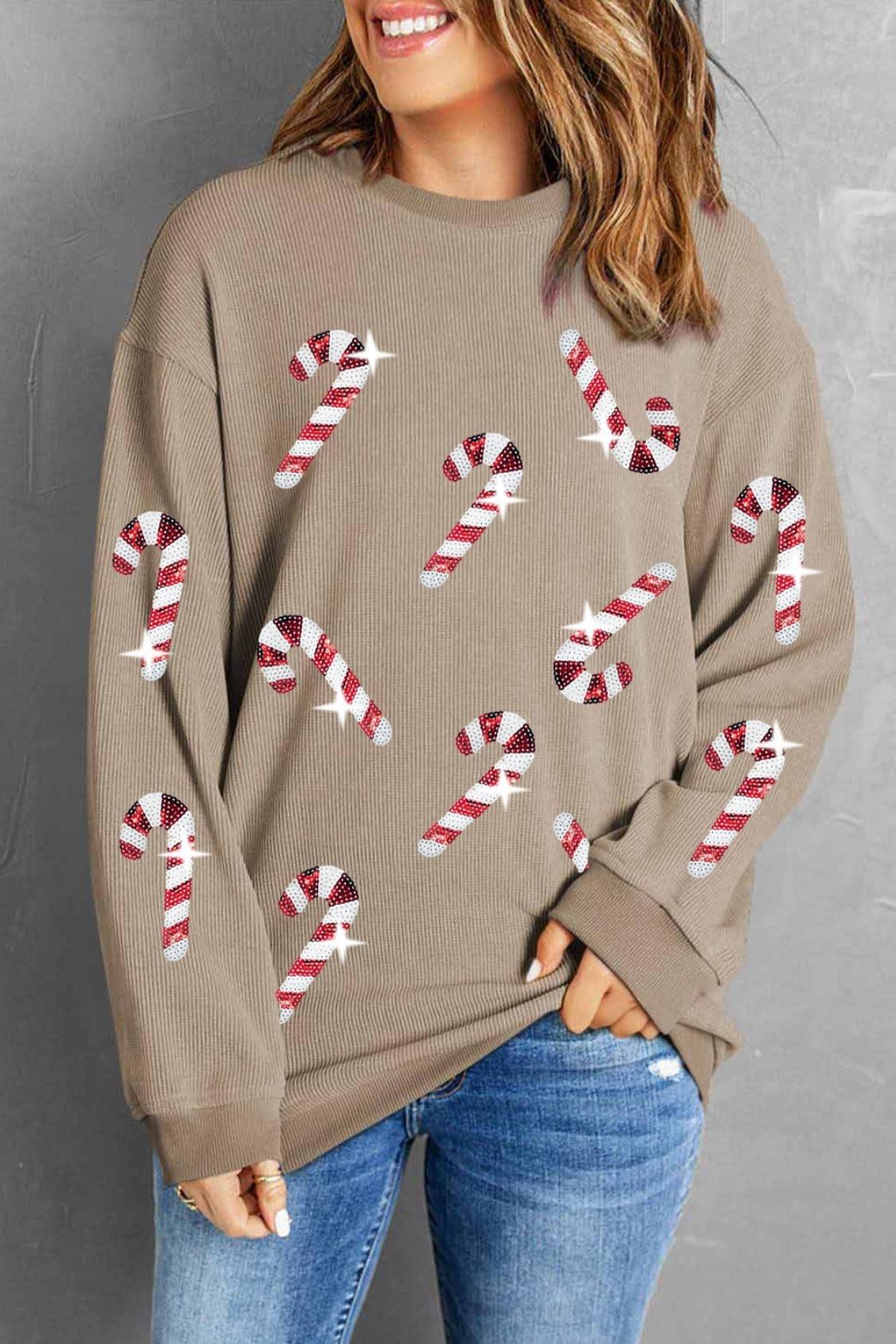 Sequin Candy Cane Sweatshirt in 4 Colors - Olive Ave