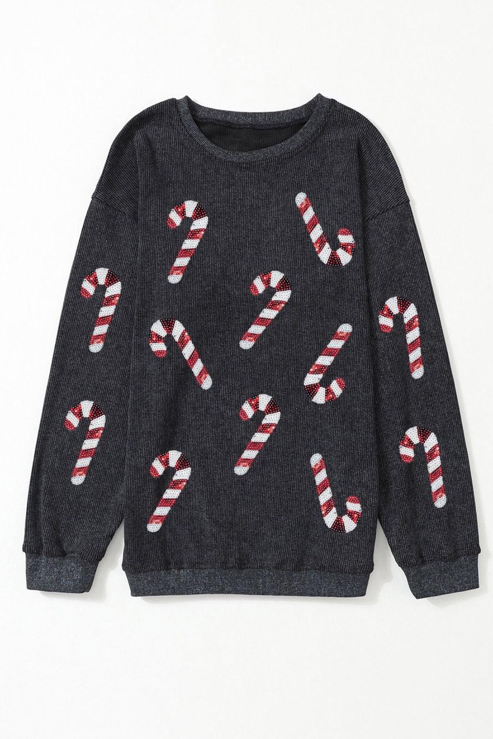 Sequin Candy Cane Sweatshirt in 4 Colors - Olive Ave