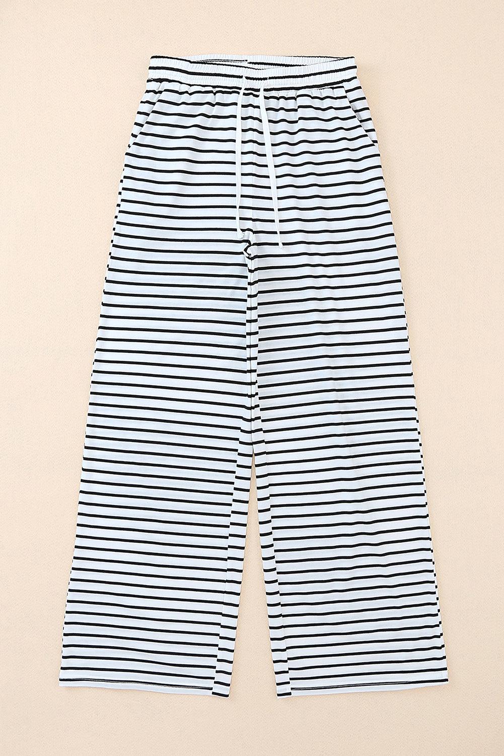 Striped Drawstring Waist Wide Leg Pants - Olive Ave