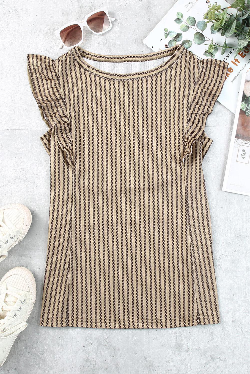 Striped Flutter Sleeve Tank - Olive Ave