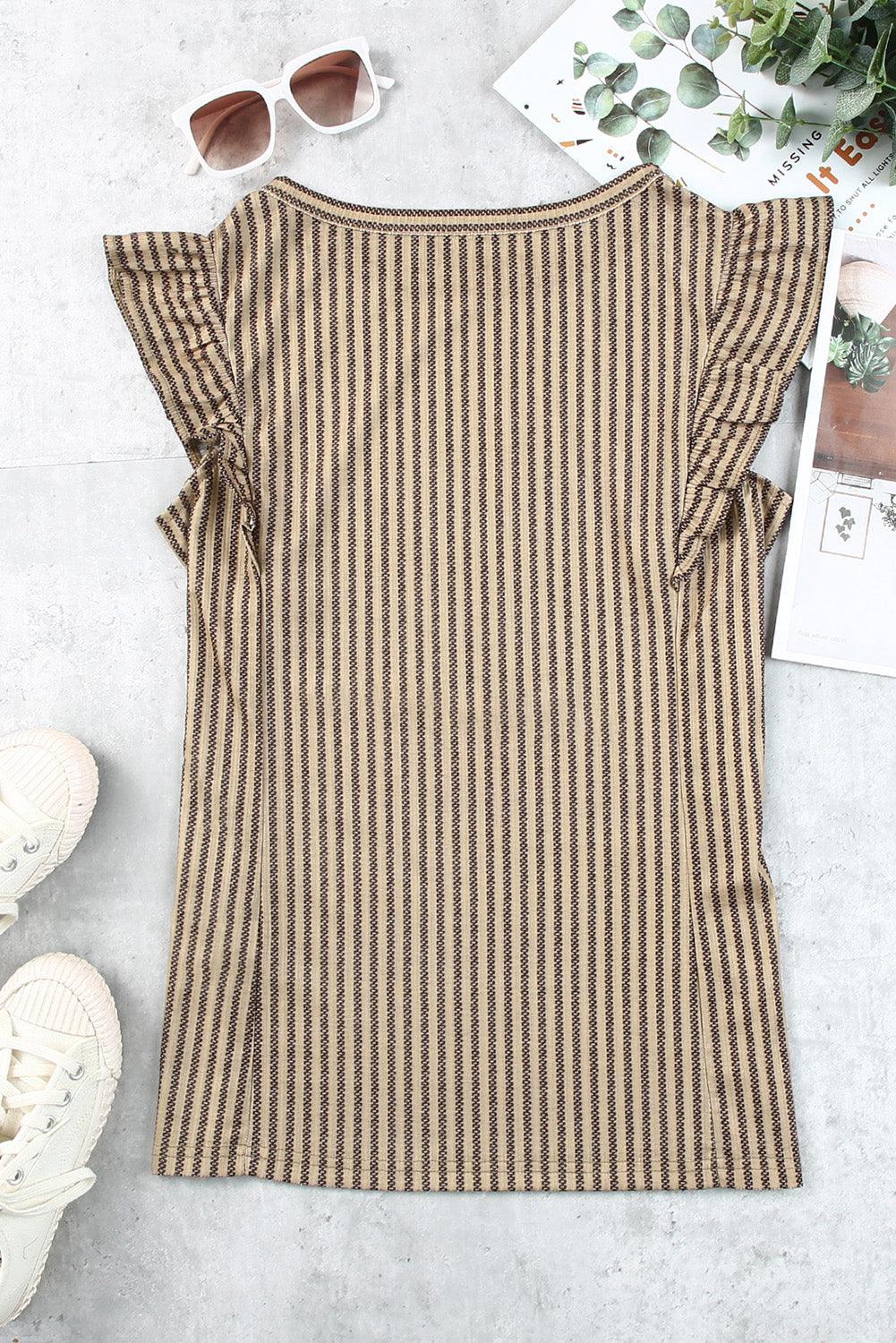 Striped Flutter Sleeve Tank - Olive Ave