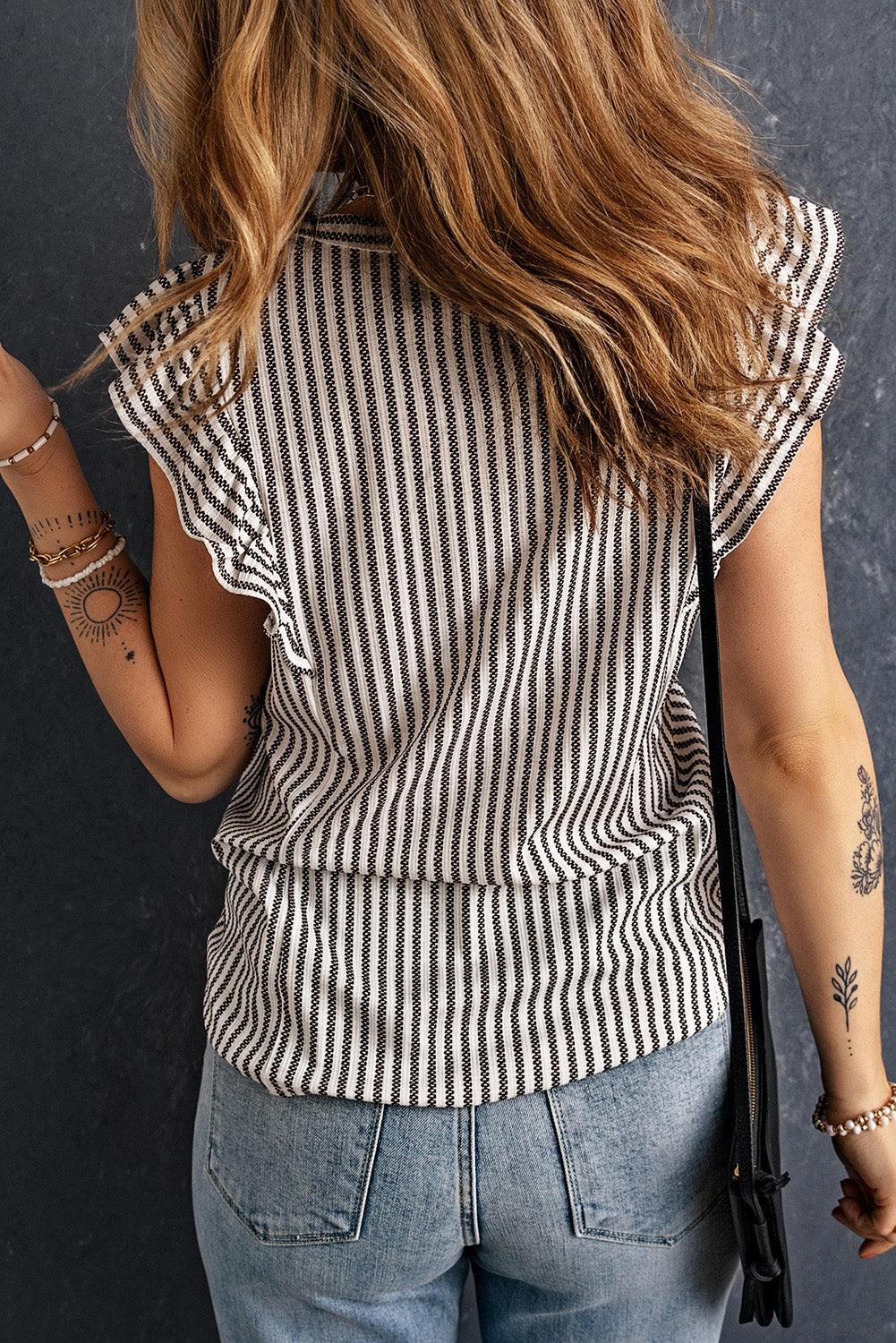 Striped Flutter Sleeve Tank - Olive Ave