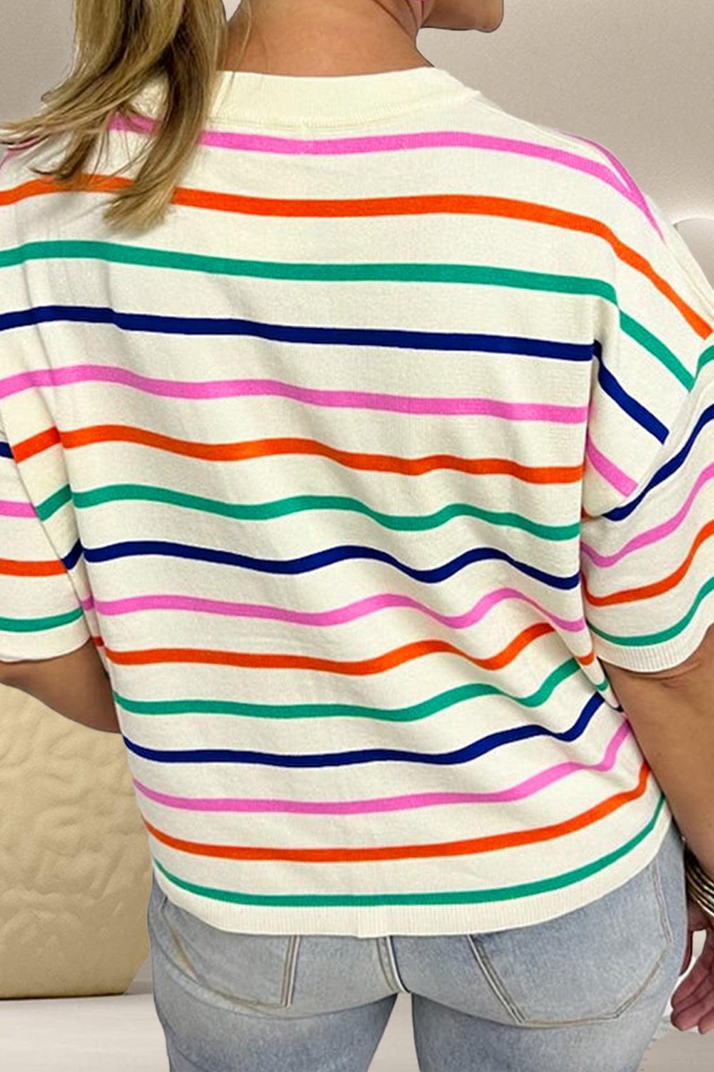 Striped Half Sleeve Knit Top - Olive Ave