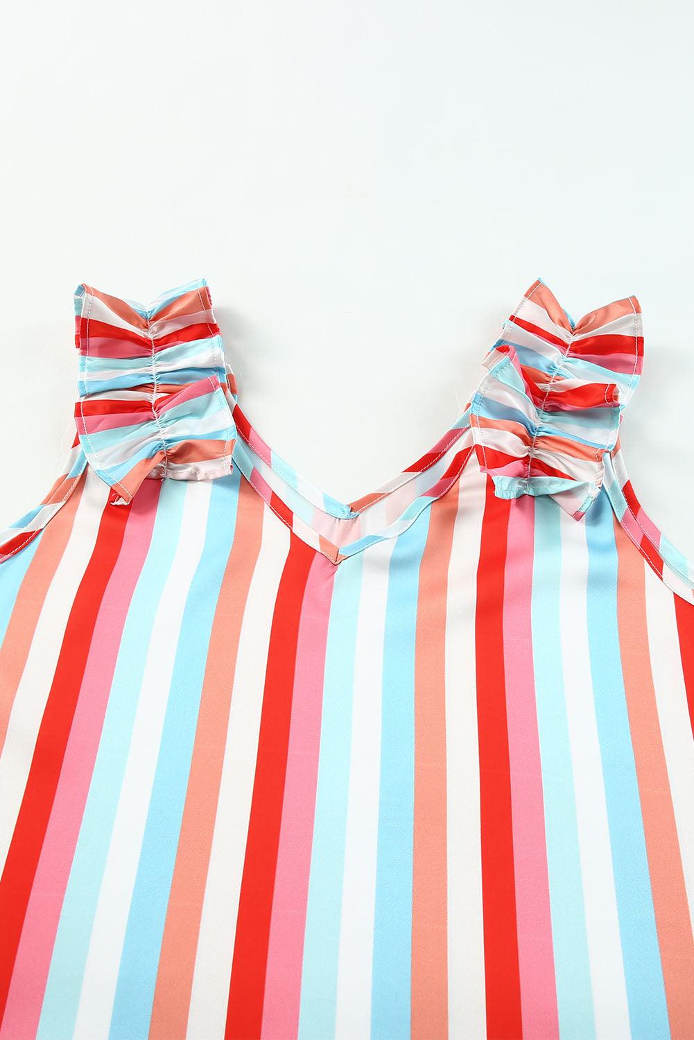 Striped Shoulder V-Neck Tank - Olive Ave