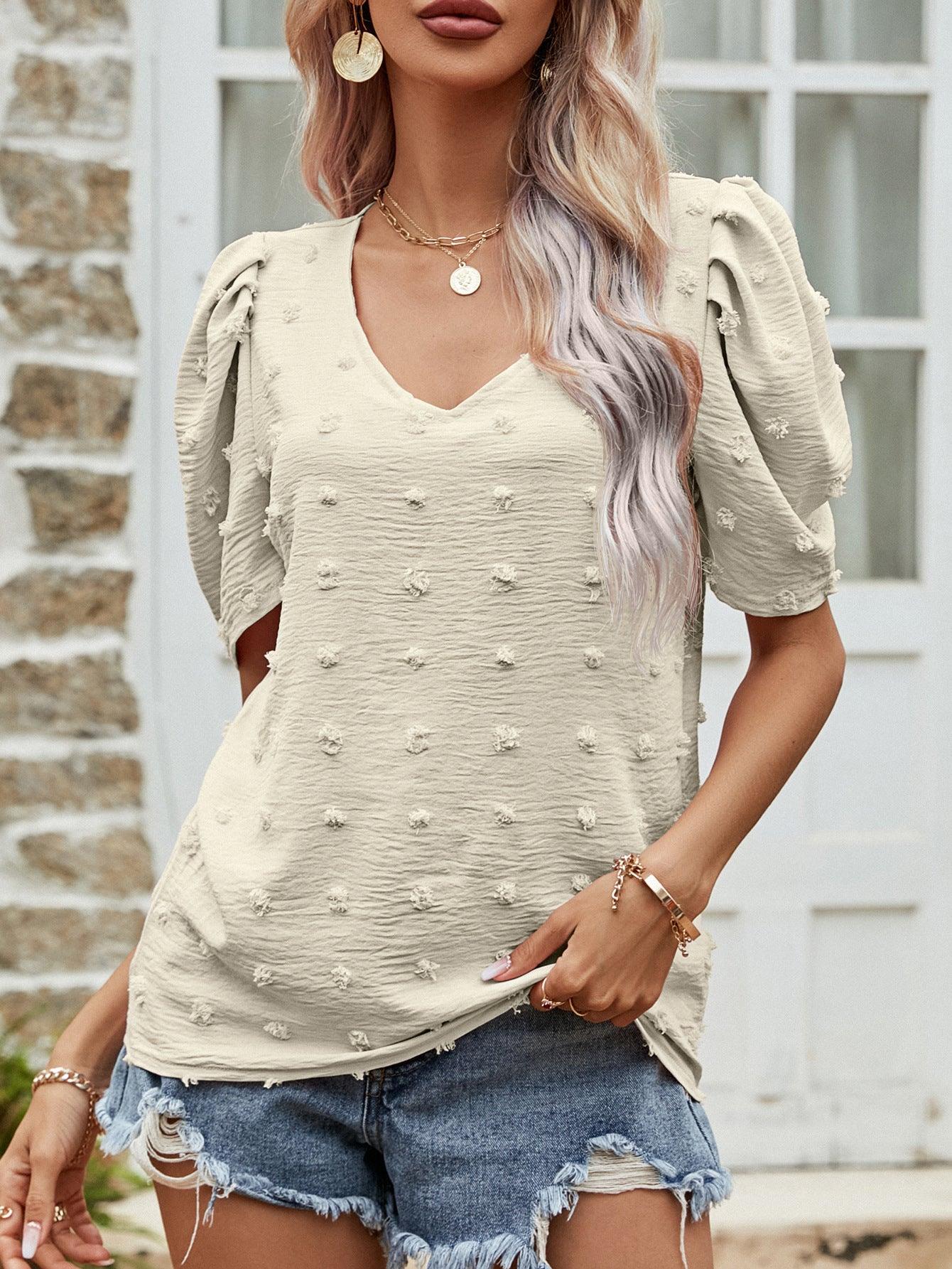 Swiss Dot Short Puff Sleeve Top - Olive Ave