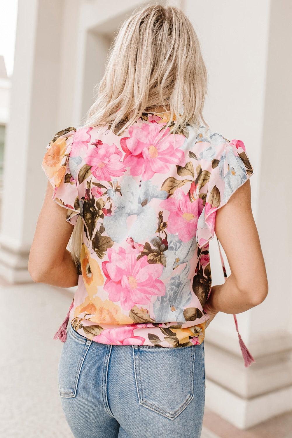 Tied Flutter Sleeve Blouse - Olive Ave