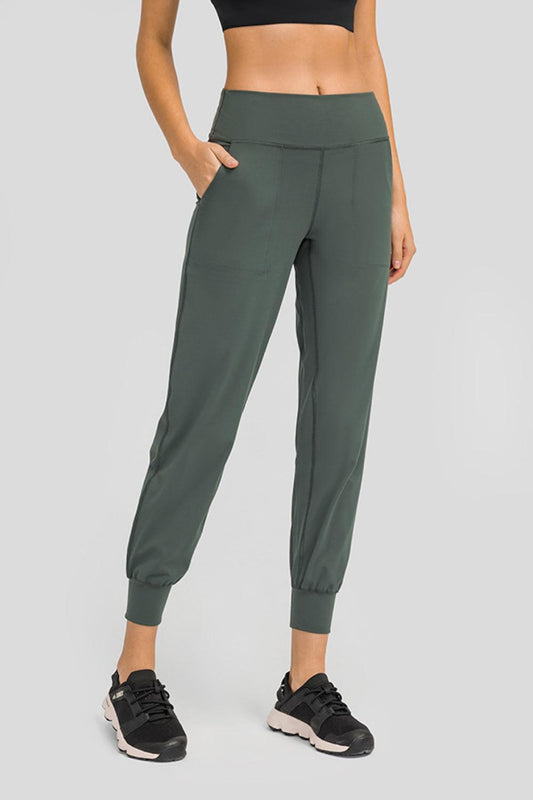 Wide Waistband Tapered Yoga Pants - Olive Ave