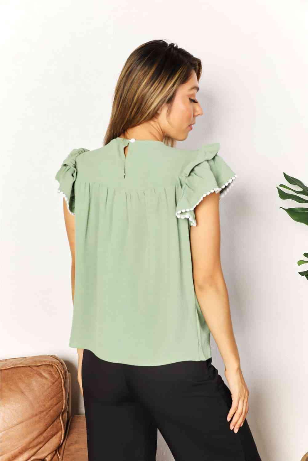 Addy Flutter Sleeve Blouse - Olive Ave