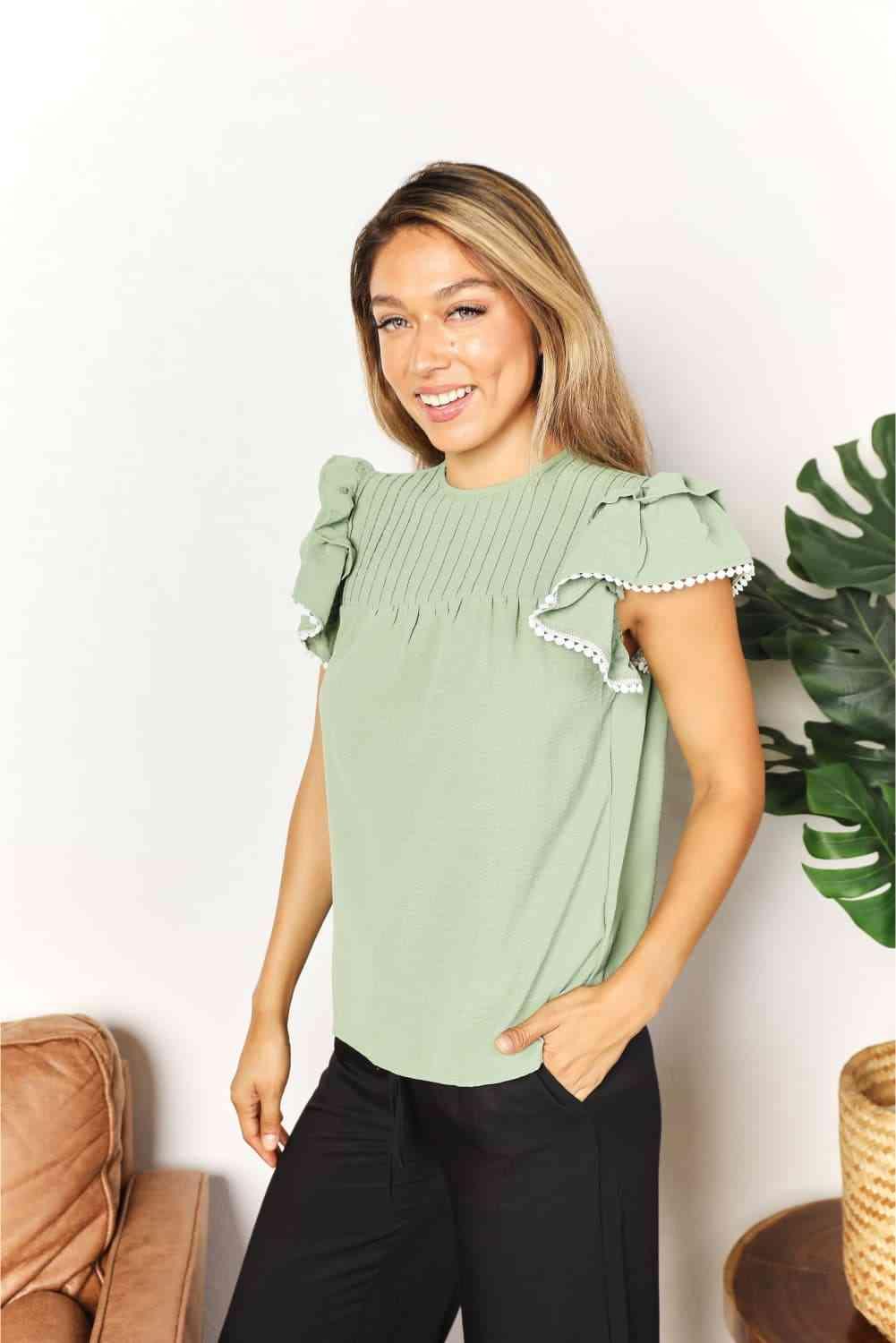 Addy Flutter Sleeve Blouse - Olive Ave