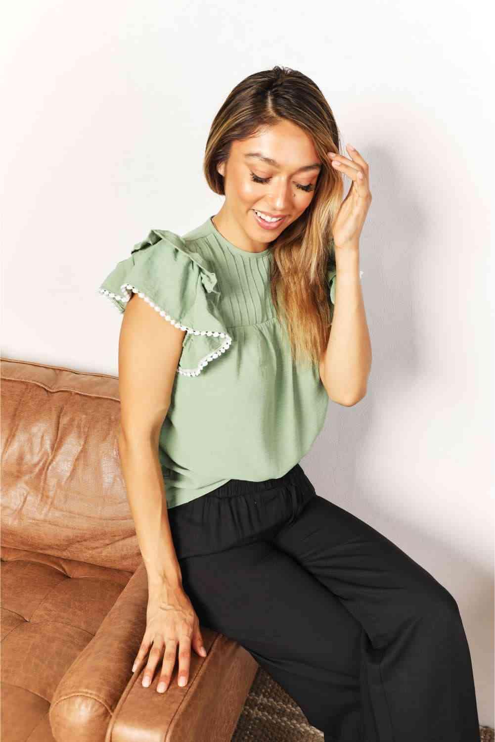 Addy Flutter Sleeve Blouse - Olive Ave