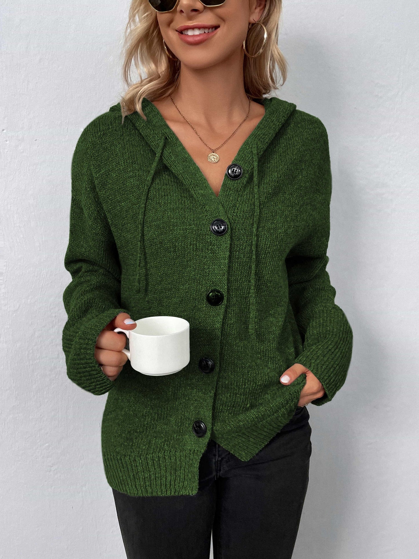Button-Down Hooded Sweater - Olive Ave