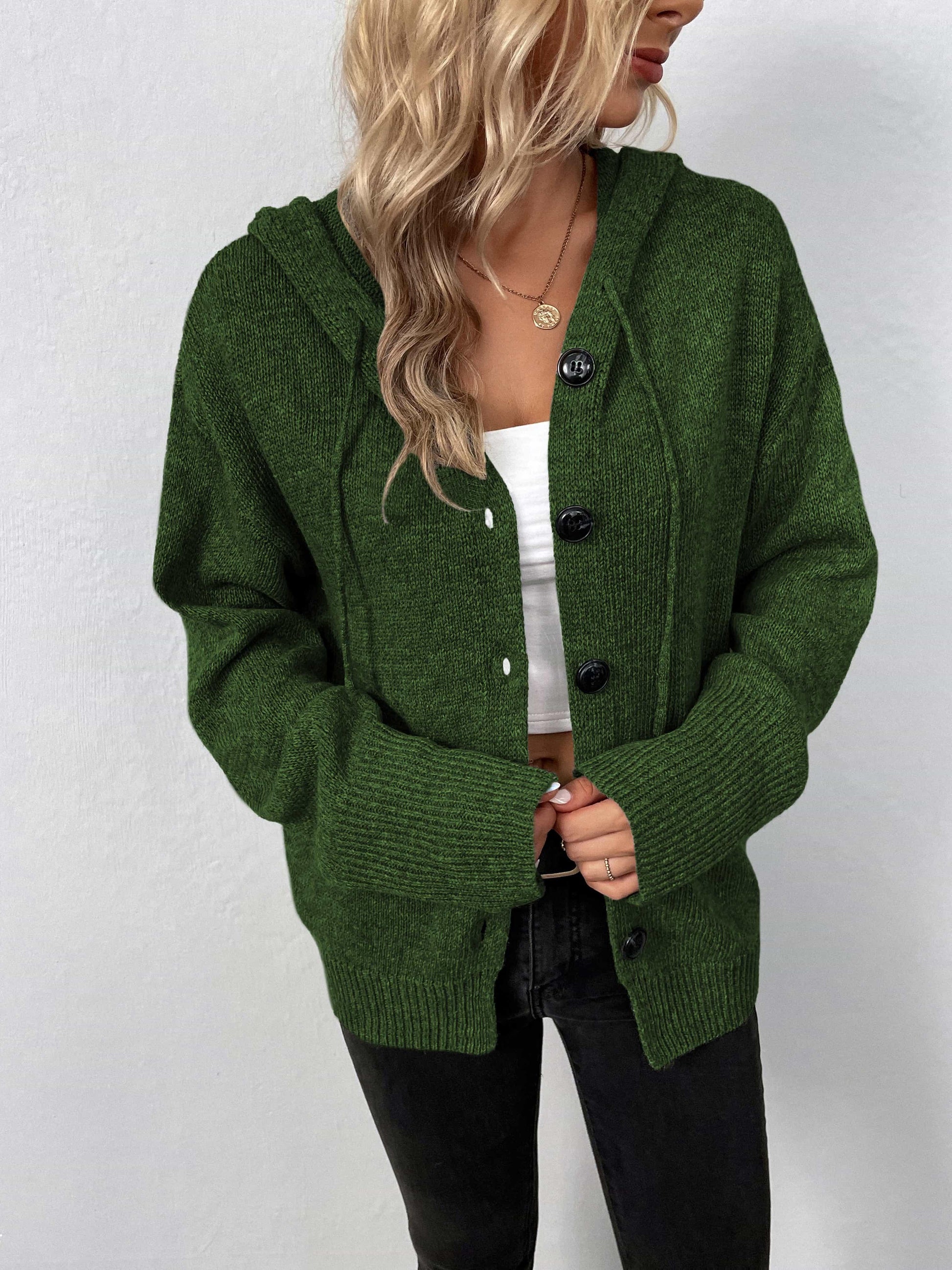 Button-Down Hooded Sweater - Olive Ave