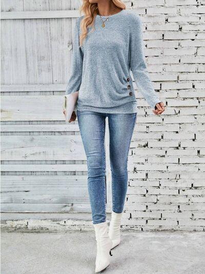 Buttoned Long Sleeve T-Shirt in 4 Colors - Olive Ave