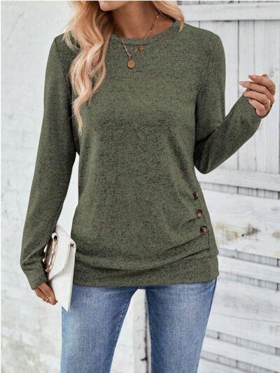 Buttoned Long Sleeve T-Shirt in 4 Colors - Olive Ave