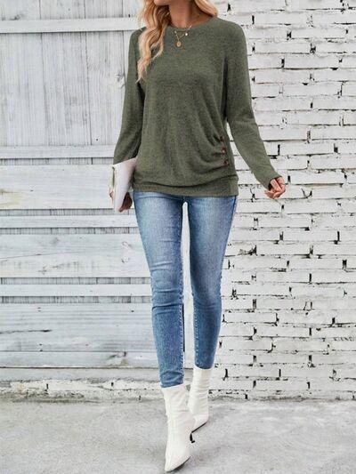 Buttoned Long Sleeve T-Shirt in 4 Colors - Olive Ave