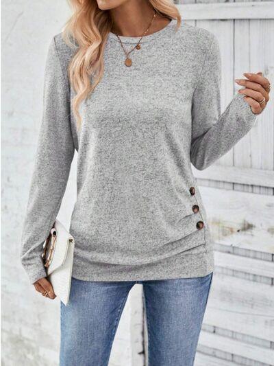 Buttoned Long Sleeve T-Shirt in 4 Colors - Olive Ave