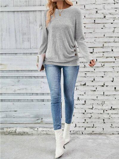 Buttoned Long Sleeve T-Shirt in 4 Colors - Olive Ave