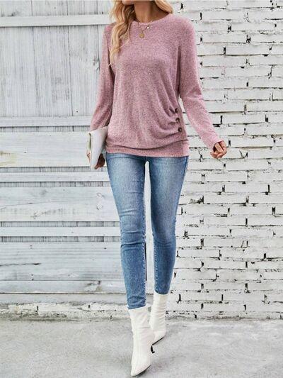 Buttoned Long Sleeve T-Shirt in 4 Colors - Olive Ave