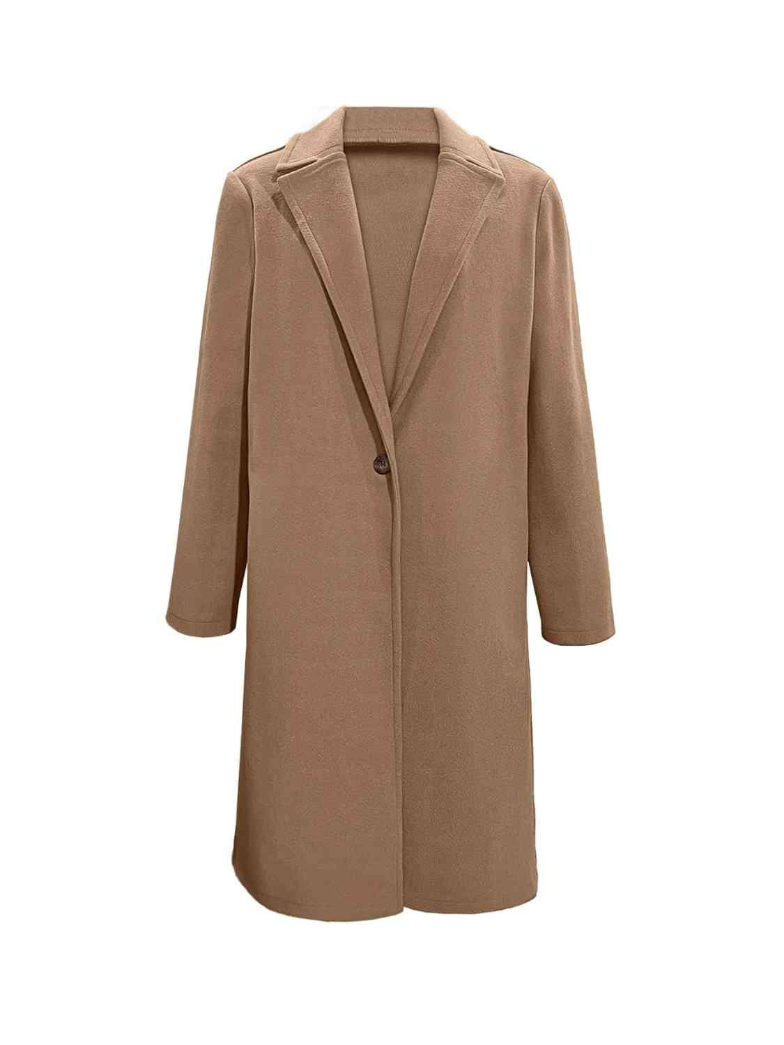 Collared Button Up Long Sleeve Coat - Olive Ave