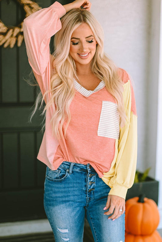 Color Block Sweatshirt with Pocket - Olive Ave