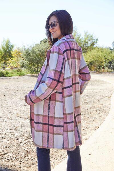 Emerson Full Size Plaid Button Up Coat in 8 Colors - Olive Ave
