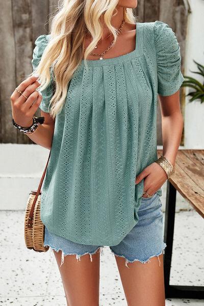 Eyelet Square Neck Puff Sleeve Top in 6 Colors - Olive Ave