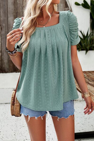 Eyelet Square Neck Puff Sleeve Top in 6 Colors - Olive Ave