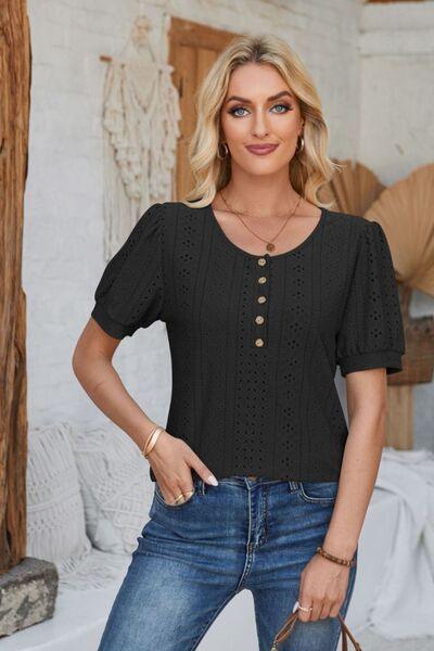 Full Size Eyelet Blouse in 8 Colors - Olive Ave
