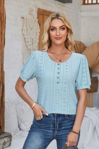 Full Size Eyelet Blouse in 8 Colors - Olive Ave