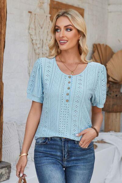 Full Size Eyelet Blouse in 8 Colors - Olive Ave