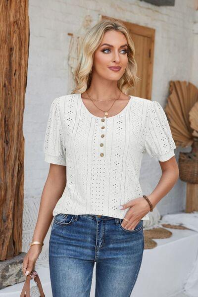 Full Size Eyelet Blouse in 8 Colors - Olive Ave