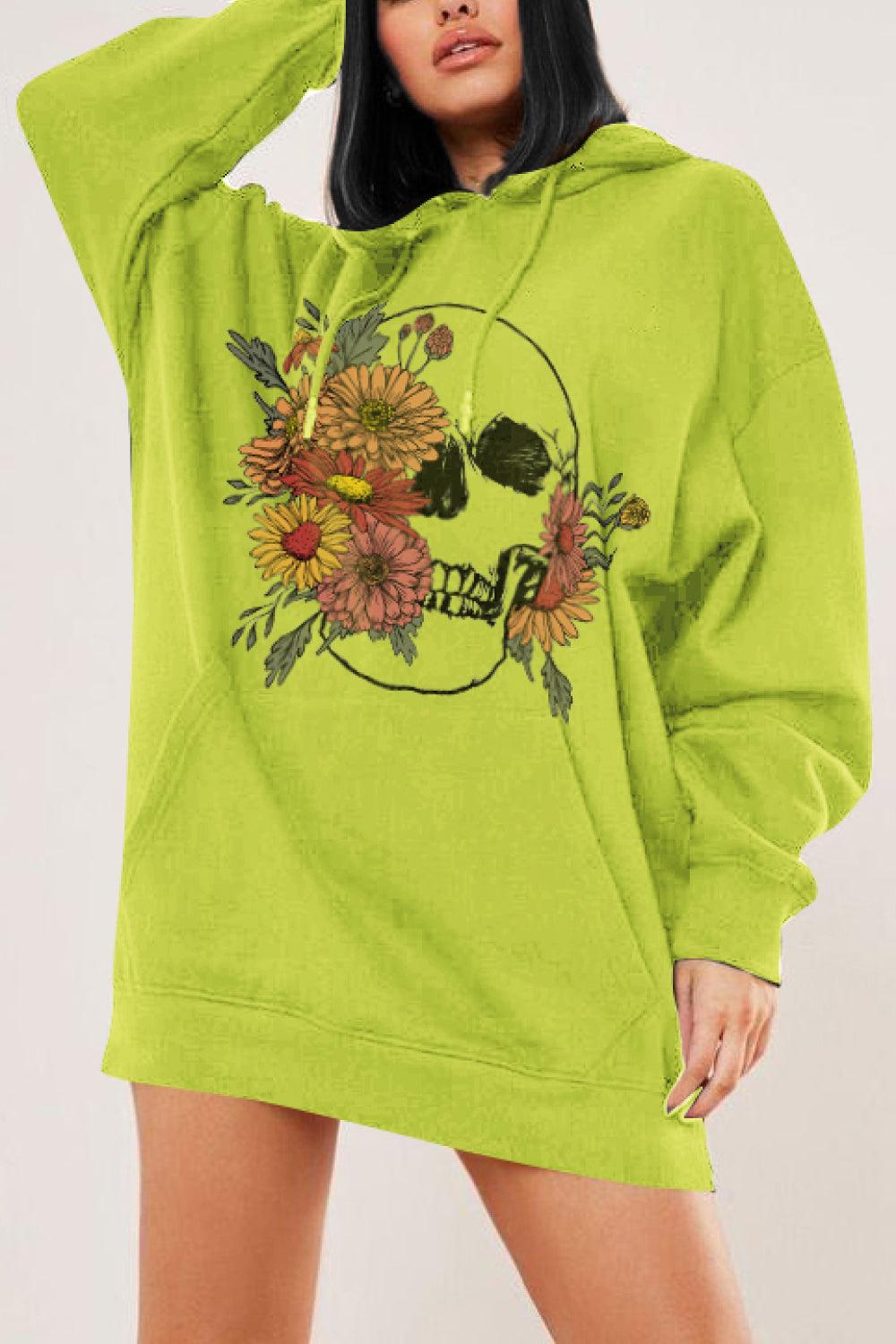 Full Size Floral Skull Graphic Hoodie - Olive Ave