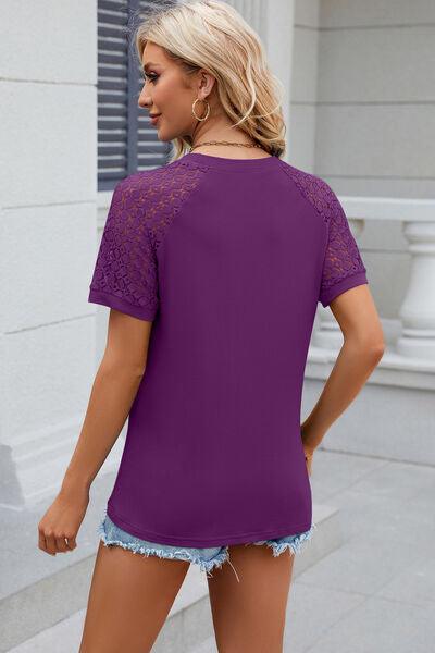 Full Size Openwork Short Sleeve Top in 8 Colors - Olive Ave
