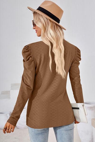 Full Size Puff Sleeve Blouse in 8 Colors - Olive Ave