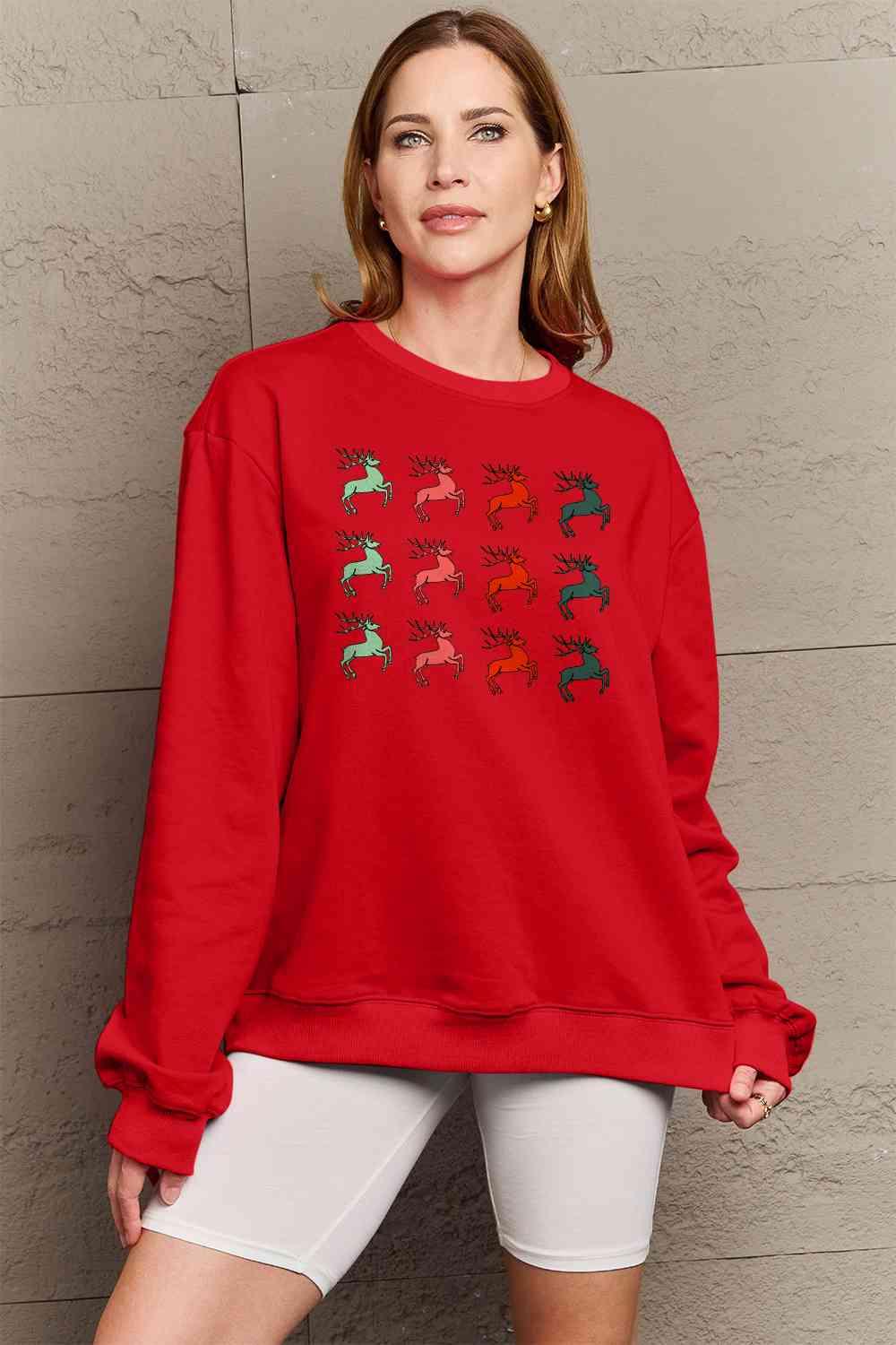 Full Size Reindeer Graphic Sweatshirt - Olive Ave