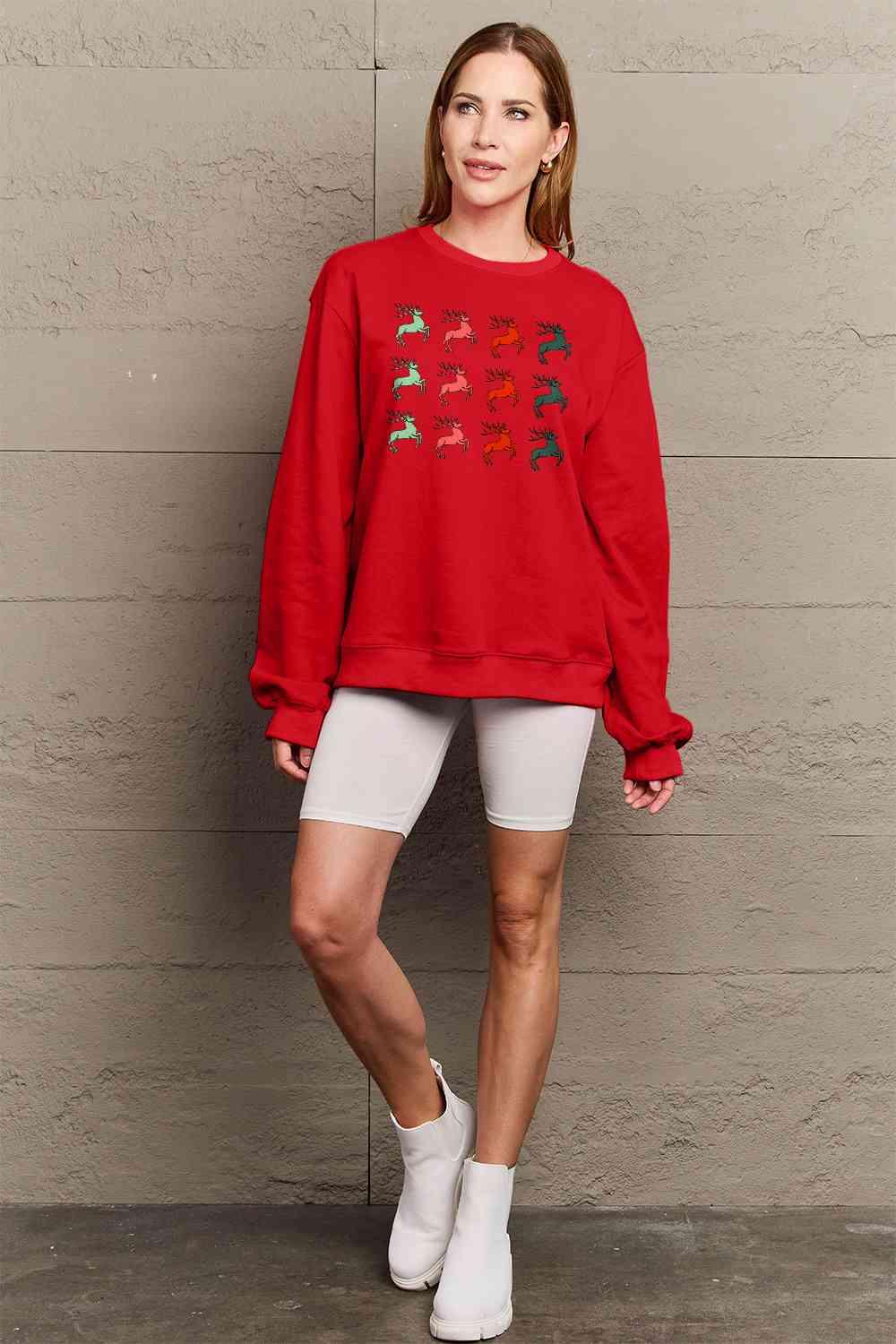 Full Size Reindeer Graphic Sweatshirt - Olive Ave