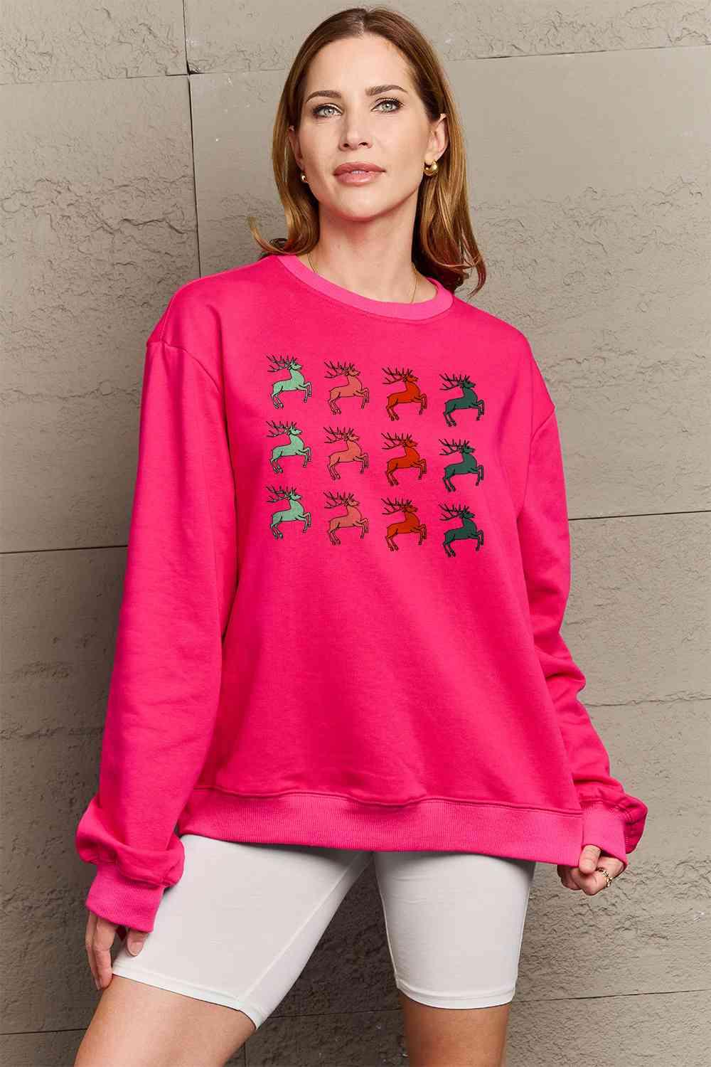 Full Size Reindeer Graphic Sweatshirt - Olive Ave